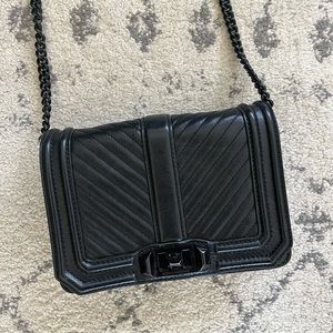 Rebecca Minkoff Love Small Chevron-Quilted Crossbody Bag (Black)